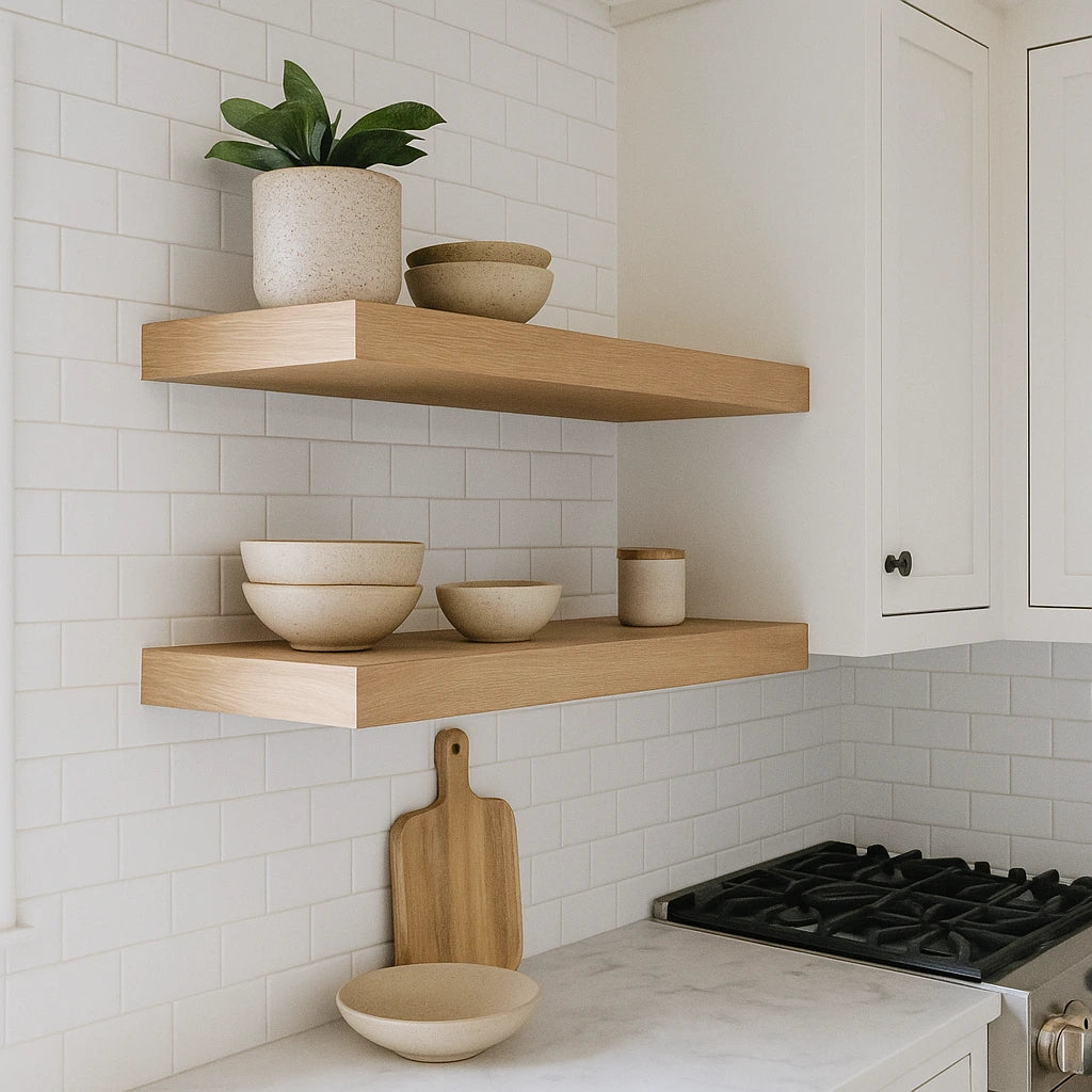 White oak custom floating shelves